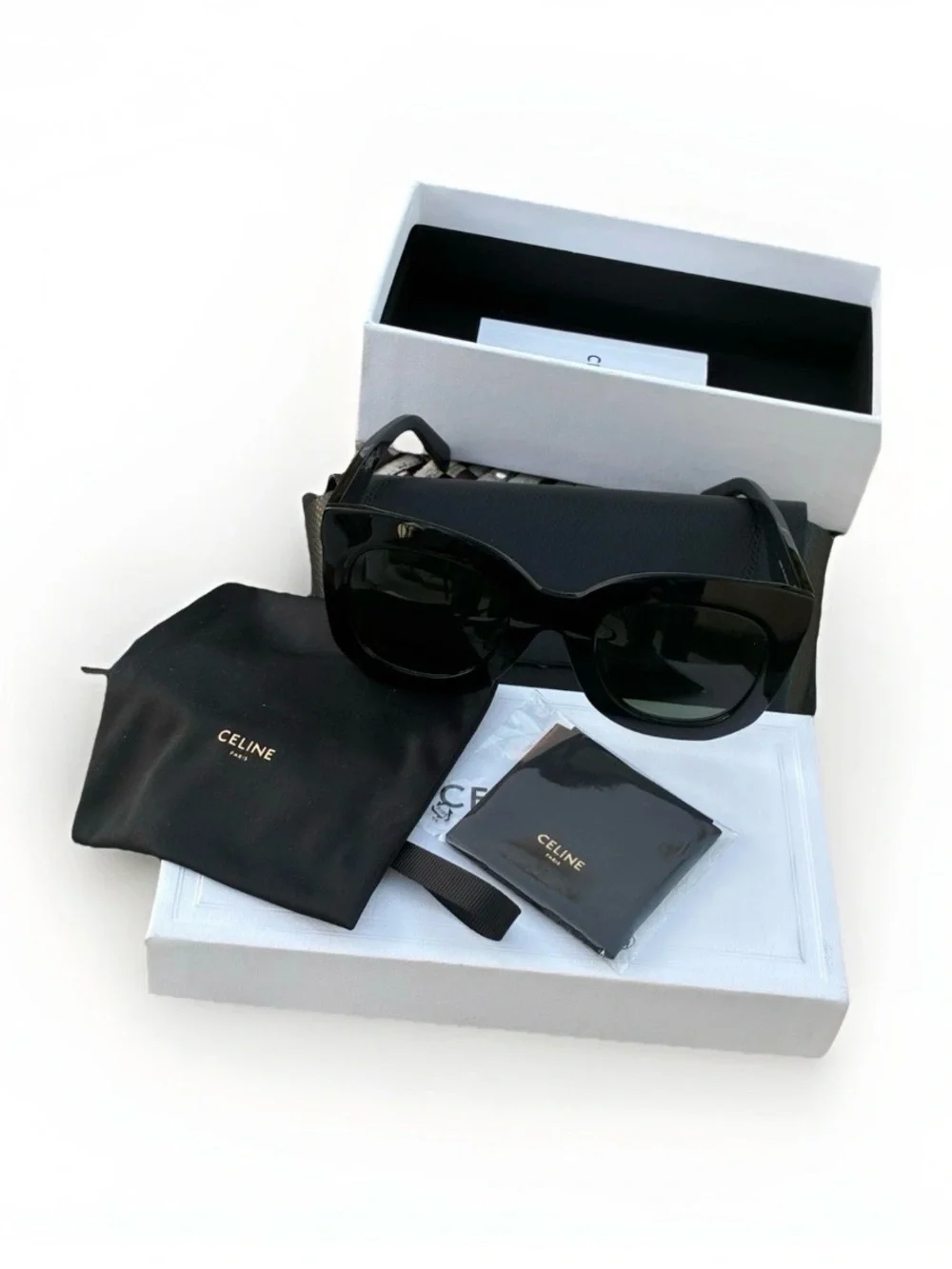 Celine Black Oversized Cat-Eye Sunglasses with Case